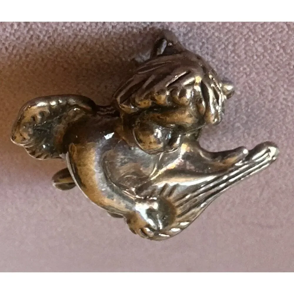 Vtg Signed Sam Philipe Cherub Mandolin‎ Pendant Brooch 12g Sterling Silver 925